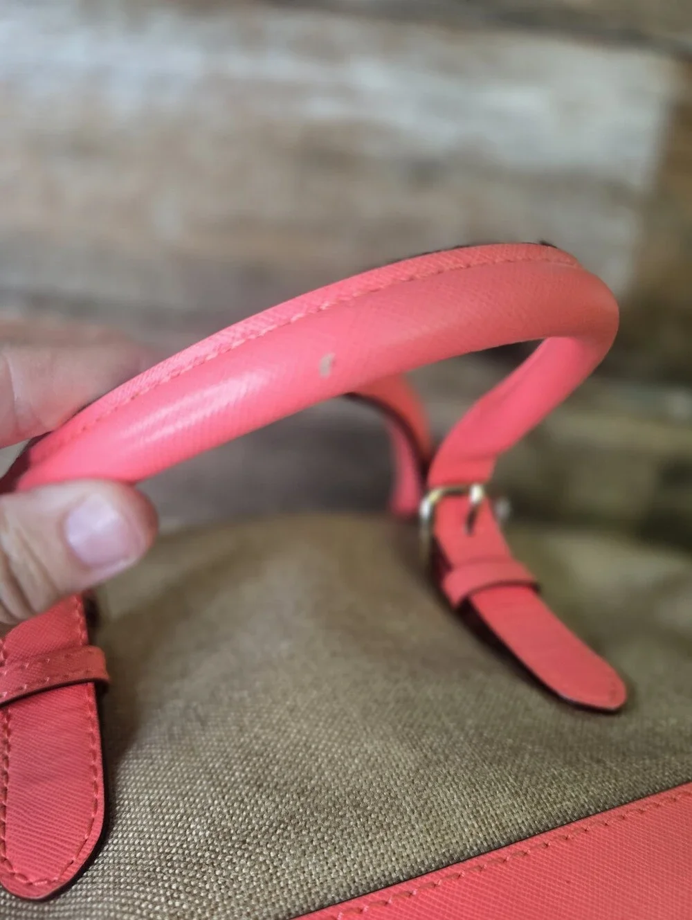 Kate Spade Coral Pink Canvas Satchel Storybook Lining